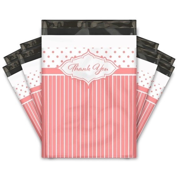 Poly Mailers Pink 30 PC 10x13 Thank You Stripes Polka Dots Chevron Bags Shipping - Picture 1 of 5